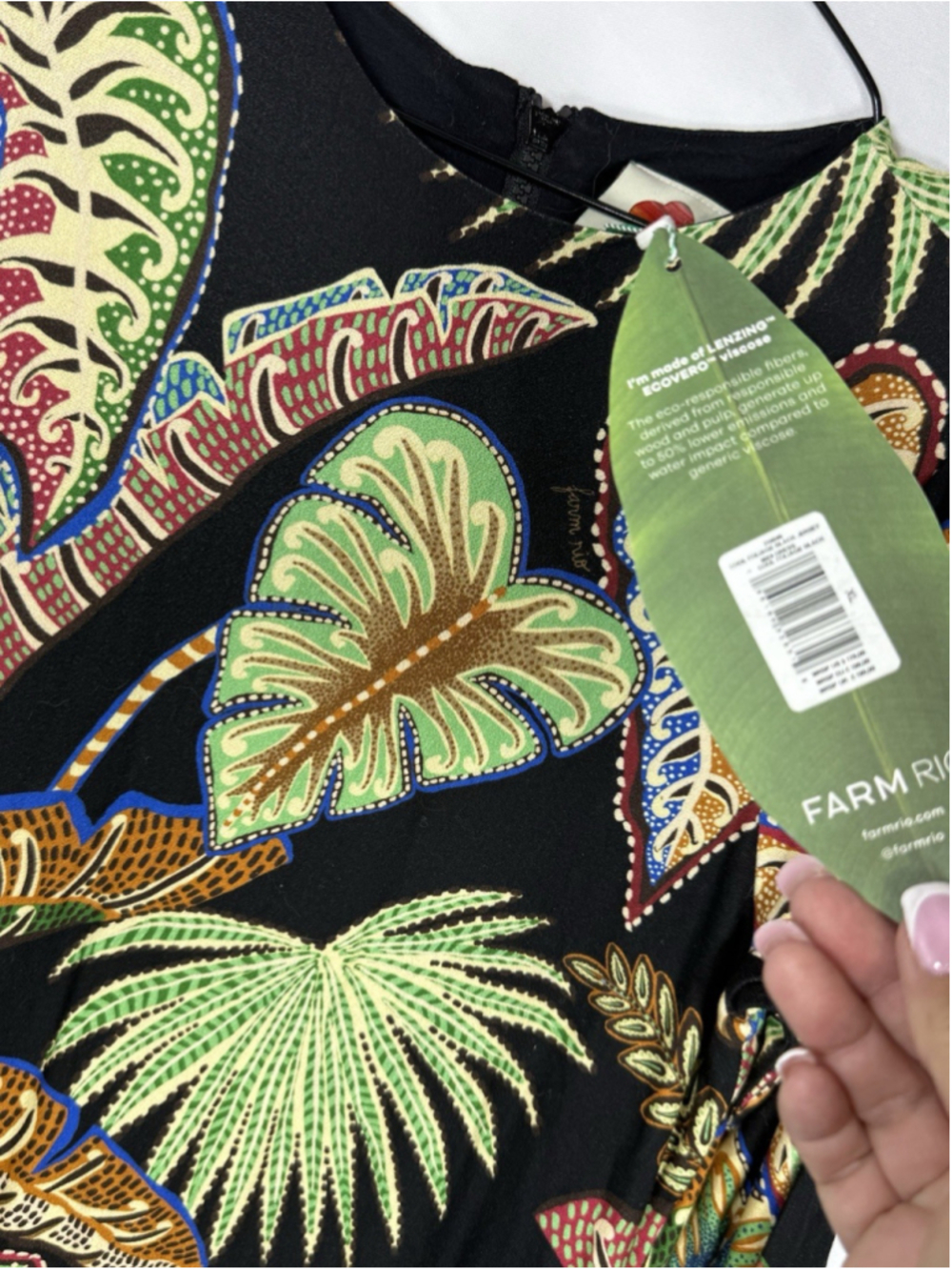 NWT Farm Rio Cool Foliage Tropical Print Midi Dress Black Multi Color Size XL - Picture 5 of 10